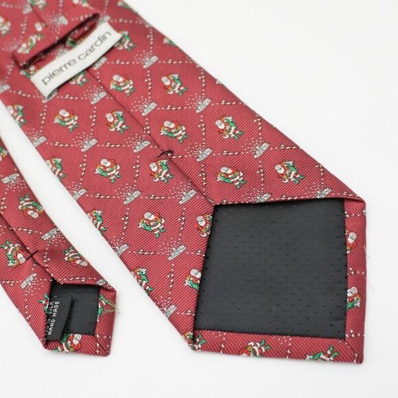 Pierre Cardin Santa Claus Red Woven Christmas Wide Silk Tie - Picture 5 of 6